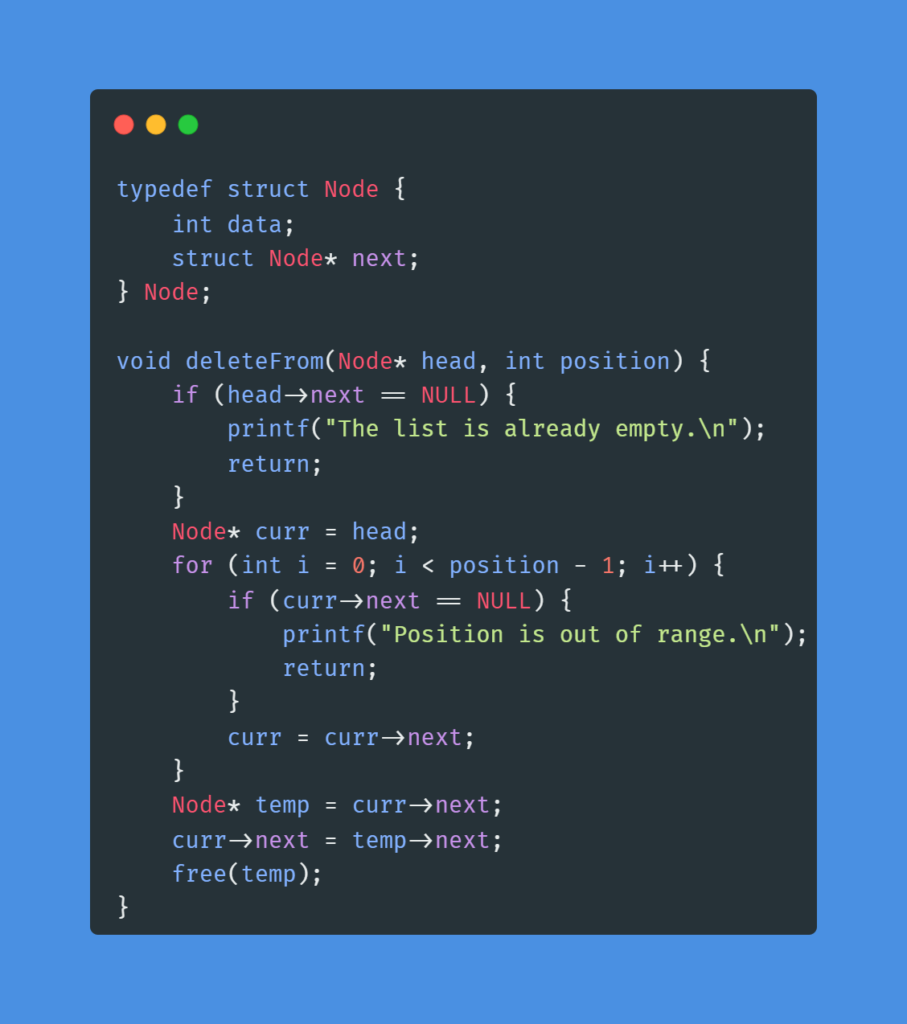 Singly linked list: A Good Point to Start With 21 deleting from given position of Singly Linked List